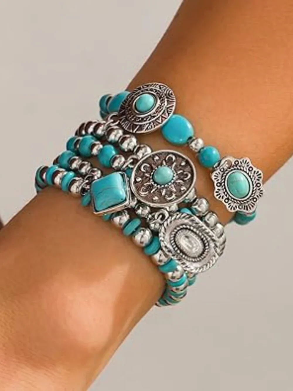 5 Turquoise Western Bracelets‎ Vintage Stackable Beaded Country Concert